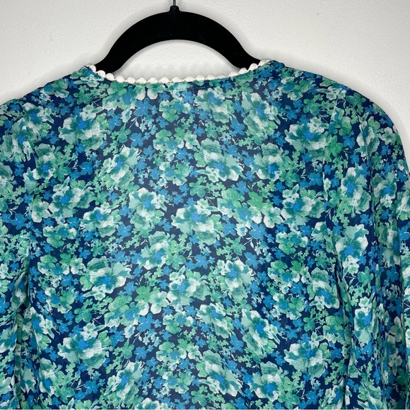 Knitworks Blue & Green Floral Cropped Short Sleeve Kimono Cover Up Cardigan Top - Picture 5 of 7